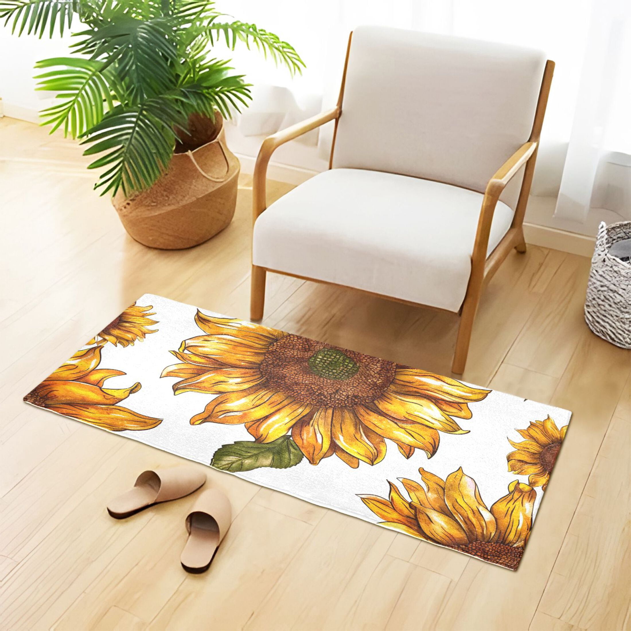Sunflower in White Bathroom Rug 39x20 Non Slip Quick Dry Washable Bathroom Mats for Bedroom Living Room Kitchen