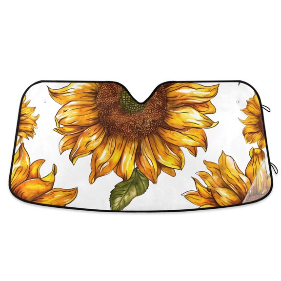 Sunflower in White Car Windshield Sun Shade Reflector Sunshade Foldable for Front Keeps Vehicle Cool