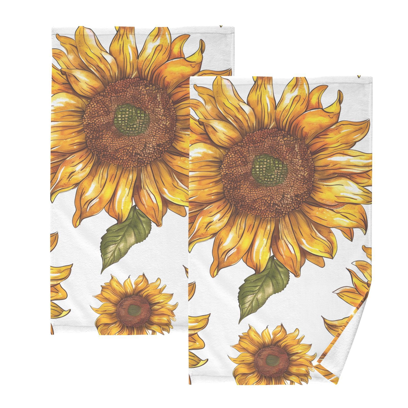 Sunflower in White Hand Towels Cotton Bath Towels Large Face Towels Absorbent for Bathroom 2 Packs