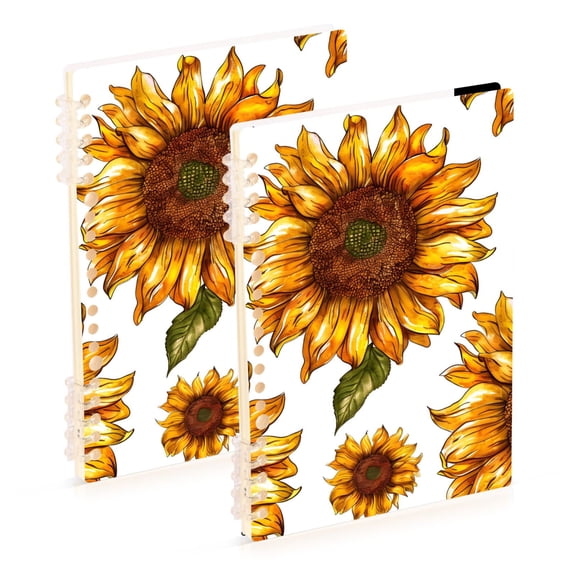 Sunflower in White Ring Binder Notebook Journey Note Diary College Ruled Spiral Notebook Study Loose Leaf Paper A5 60 Pages