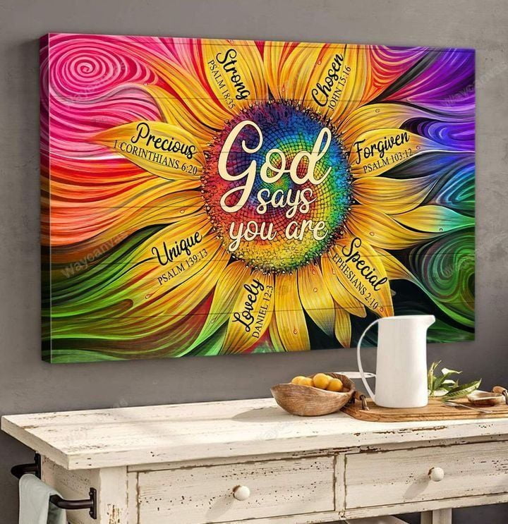 Sunflower painting, God says you are unique - Jesus Landscape poster ...