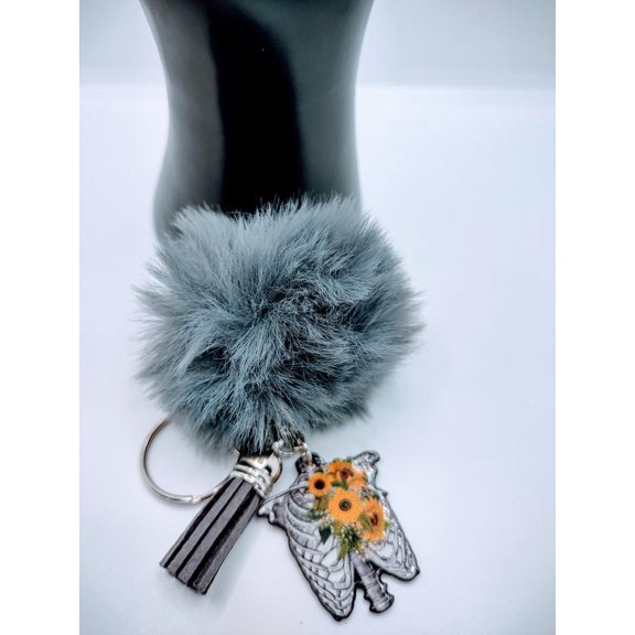 Sunflower ribs acrylic keychain with fur And Tassel decor