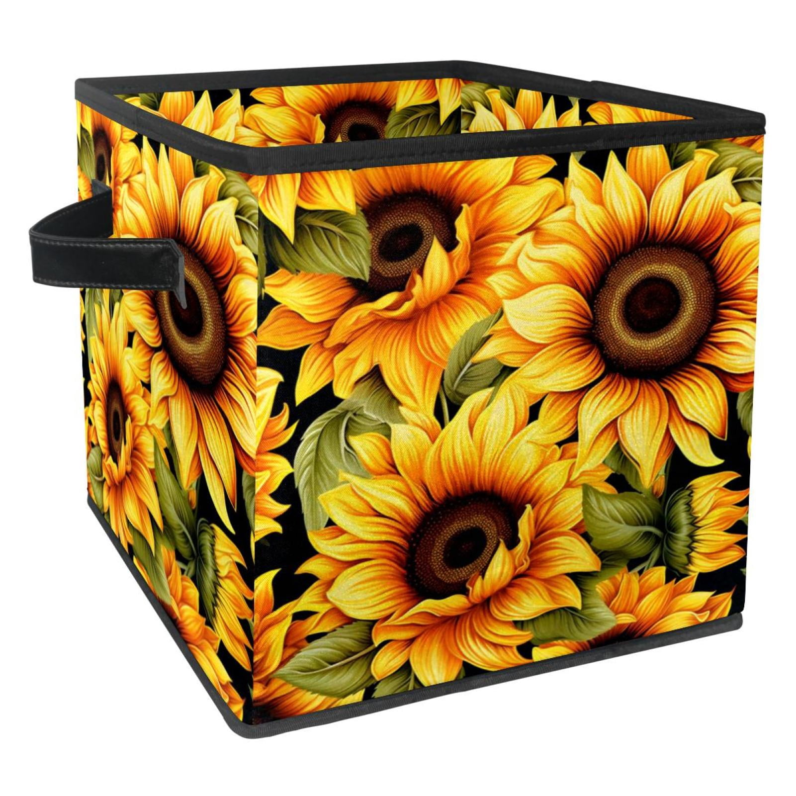 Sunflower seamless printing Foldable Storage Basket with Handle, 10.8