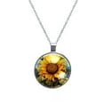 thumbnail image 1 of Sunflower seamless printing Glass Circular Pendant Necklace - Elegant Jewelry for Women, 1 of 5