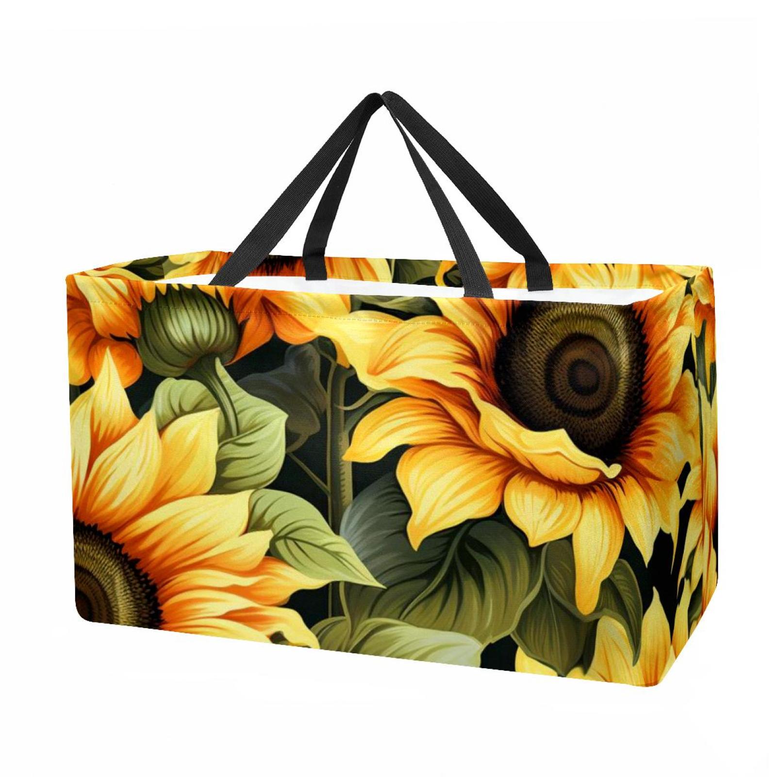 Sunflower seamless printing Large Foldable Grocery Baskets with Storage ...