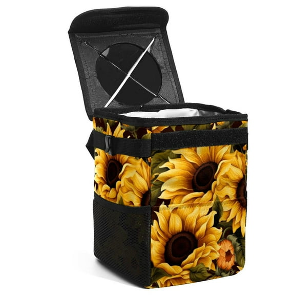 Sunflower seamless printing Mini Trash Can Car Garbage Can Car Trash Can Foldable with Lid Leak-Proof Hanging Storage Bag