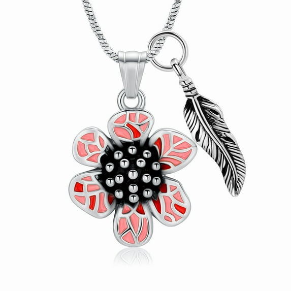 Sunflower with Angel Wing Cremation Jewelry for Ashes Holder Necklace for Ashes of Loved One Memory Necklace