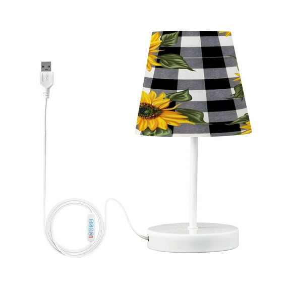 Sunflower with Black White Plaid Desk Lamp LED Table Nightstand Lamps with 3 Color Temperatures for Home Bedroom Living Room Decor 6x11