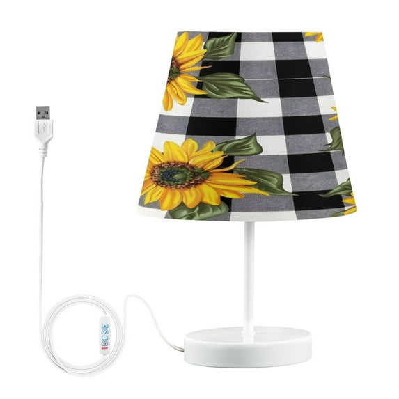 Sunflower with Black White Plaid Desk Lamp LED Table Nightstand Lamps with 3 Color Temperatures for Home Bedroom Living Room Decor 8x12