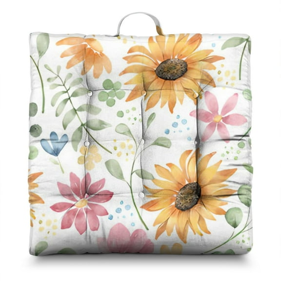 Sunflower with Inspirational Quote Floor Pillow - Thick Zabuton for Minimalist Home Decor