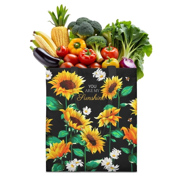 Sunflower with Inspirational Quote Reusable Shopping Bag - Durable & Washable Fabric Tote