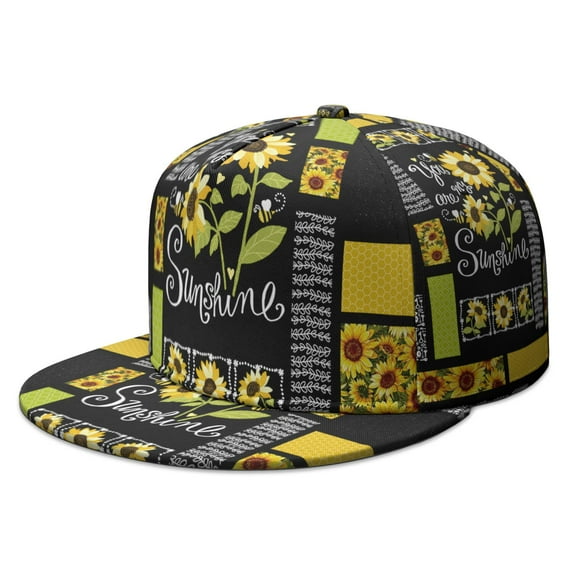 Sunflower with Inspirational Quote Snapback Hat - Unisex Adjustable Flat Visor Cap - Boho Vintage Aesthetic