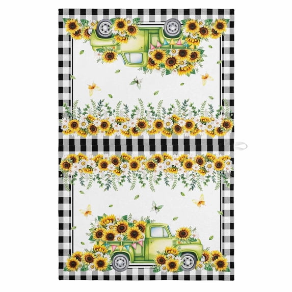 Sunflowers 1 Pack Kitchen Towel, Water Absorbent Dish Towel, Spring Farmhouse Country Truck Floral Black Plaid Decorative Hand Towels - Quick Drying Cloth for Cooking Baking, 18x28 Inch