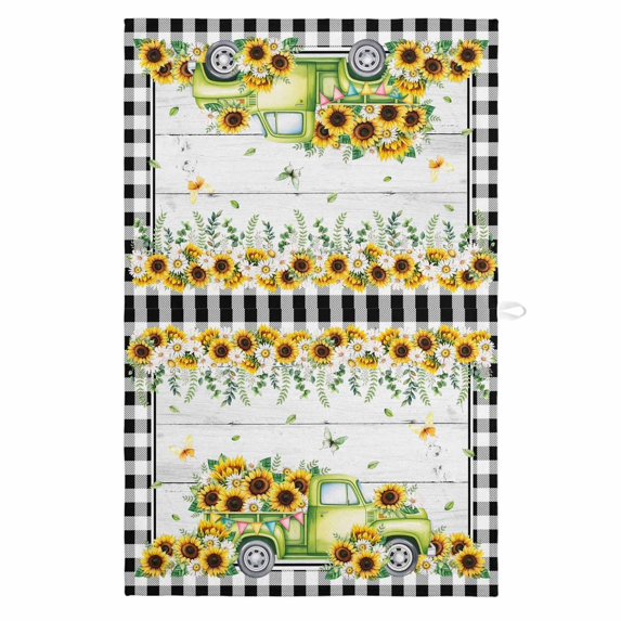 Sunflowers 1 Pack Kitchen Towel, Water Absorbent Dish Towel, Spring Farmhouse Country Truck Leaf Wood Grain Decorative Hand Towels - Quick Drying Cloth for Cooking Baking, 18x28 Inch