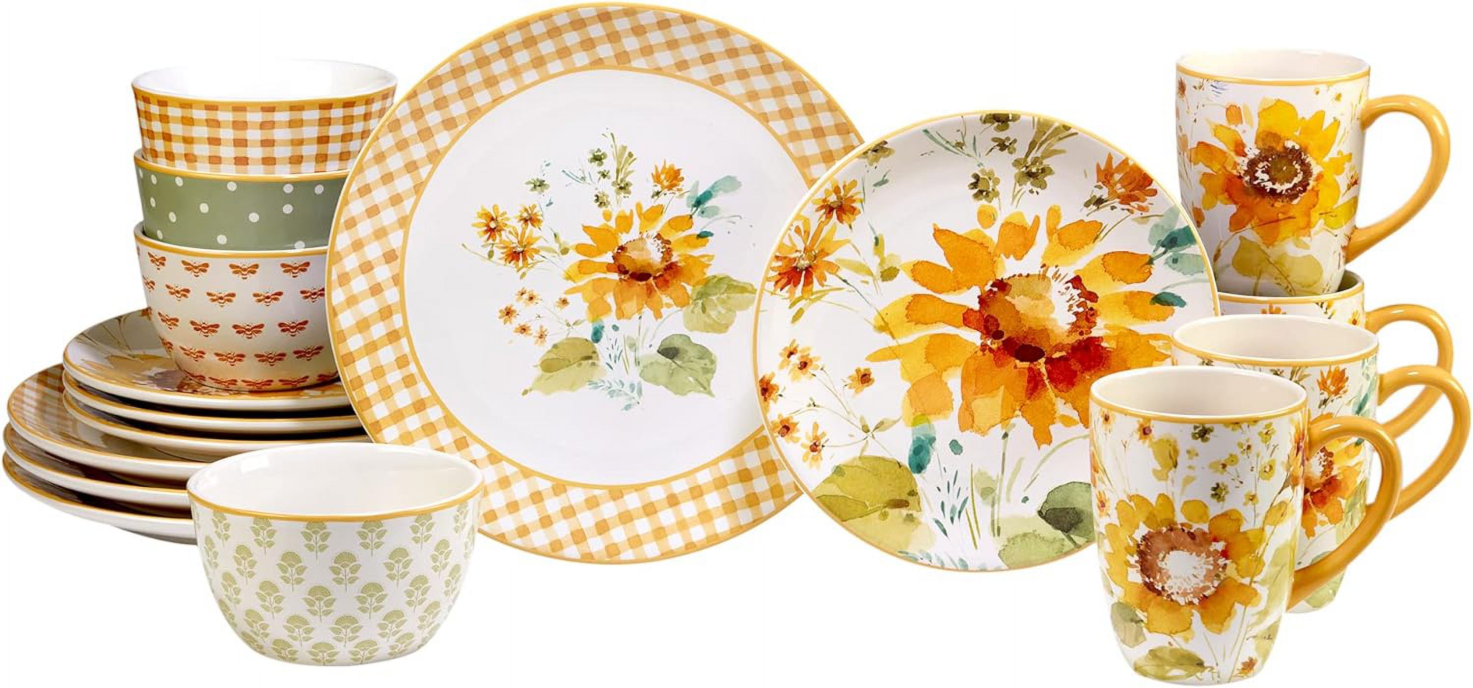 Sunflowers 16 Piece Dinnerware Set, Service For 4, Multicolored