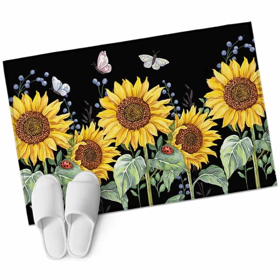 Sunflowers 2'x3' Washable Rug, Botanical Watercolor Butterfly Plant Non-Slip Soft Doormat Area Rugs for Entrance Bathroom Bedsides, Carpet for Kitchen Bedroom, Entryway Floor Mat