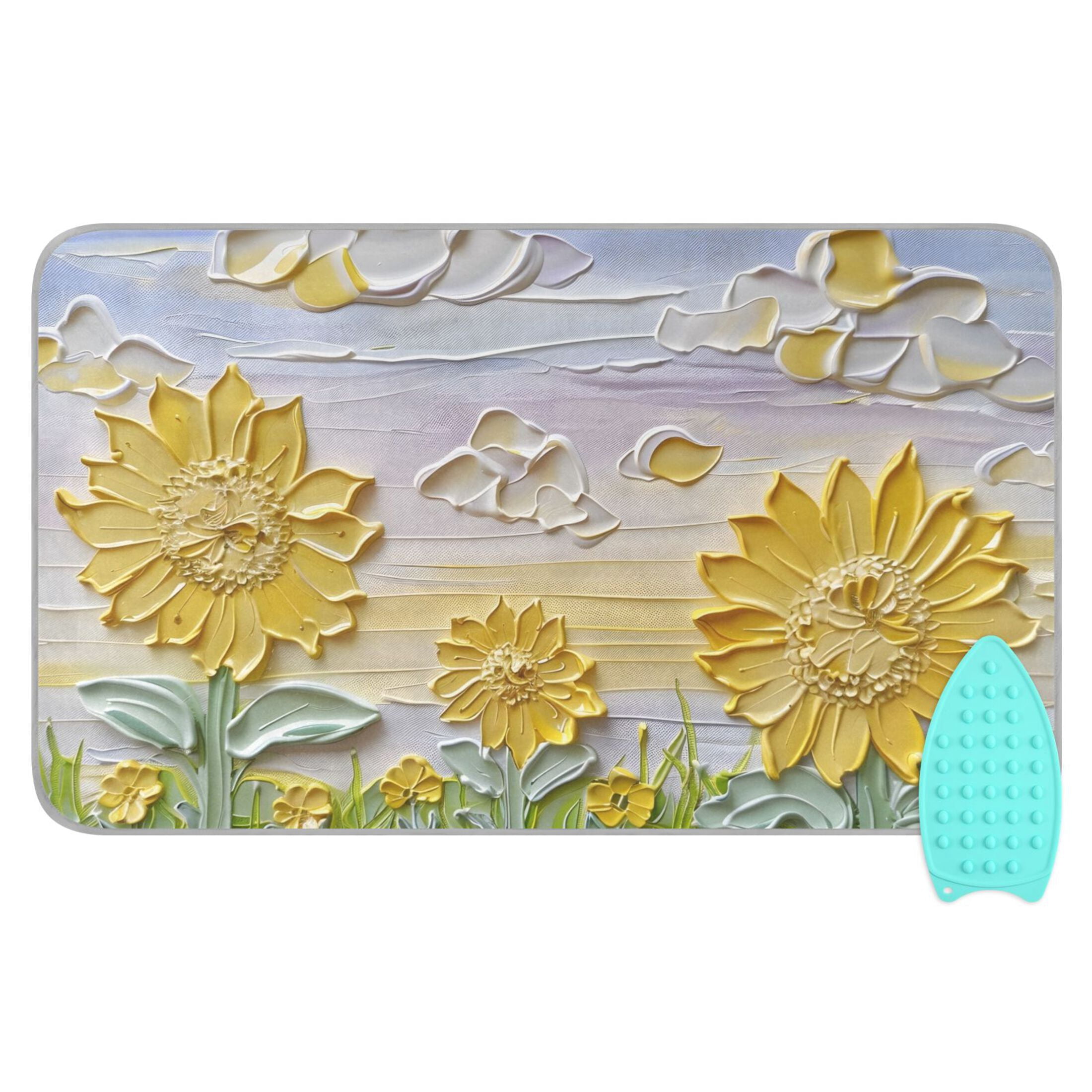 Sunflowers 3d Embossed Oil Painting Ironing Mat Blanket Portable Travel Ironing Pad Heat Resistant Pad 47.2" x 27.6”