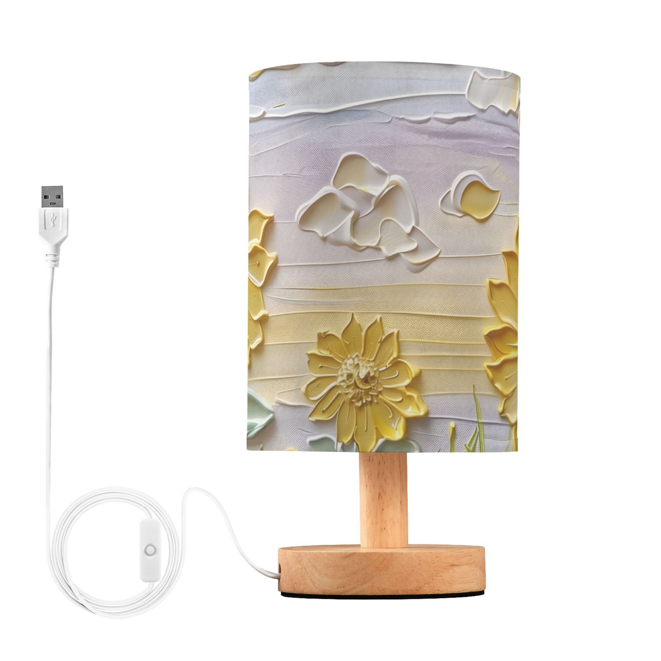 Sunflowers 3d Embossed Oil Painting Table Lamp with USB Port LED Warm Light Lamp Night Light Home Decor
