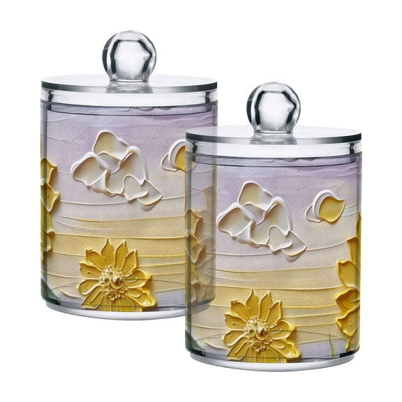 Sunflowers 3d Embossed Oil Painting Translucent Plastic Cans Storage Canisters with Lid Set of 2