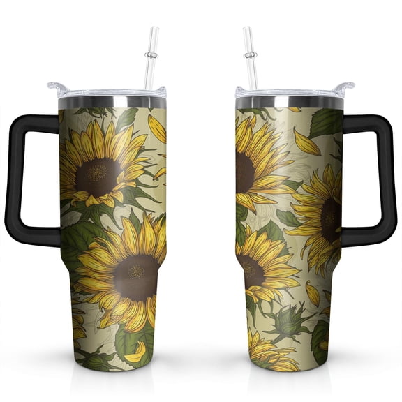 Sunflowers 40 OZ Tumbler Cup with Lid and Straw for Water Iced Tea Coffee Smoothie and More
