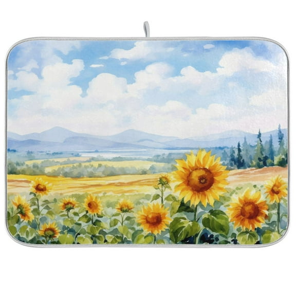 Sunflowers Abstract Dish Drying Mat Microfiber Kitchen Pad Large Counter Absorbent Dish Mats Drainer Rack 18"x24"