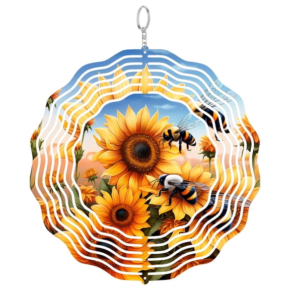 Sunflowers And Bumble Bees 3D Wind Spinner Kinetic Hanging Garden Decor Stainless Steel