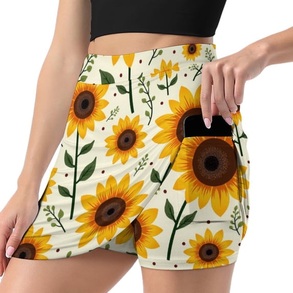 Sunflowers And Leaves Pattern Women's Shorts Non-Slip Single Pocket A-line Trouser Skirt Summer Shorts Casual Shorts for Women