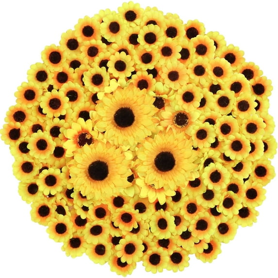 Sunflowers Artificial Flowers Fake Sunflowers Heads, 200pcs, 1.8" 2.8" 3.5" Faux Silk Yellow Flowers for Home Wedding Bridal Shower DIY Craft Wreath Fall Party Christmas Tree Decor