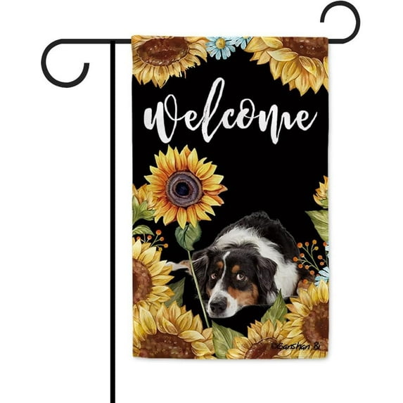 Sunflowers Australian Shepherd Garden Flag Dog Floral Spring Summer Decor Flag for Outdoor Yard Double Side 12.5X18 Inch Style 1