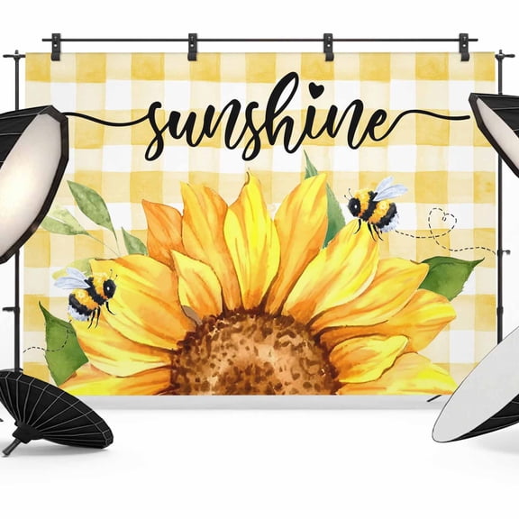 Sunflowers Backdrop for Photoshoot,Photography Photo Studio Background Wall Backdrop,Yellow Plaid Sunshine Vintage Country Bee Back Drop Banner Panel for Portraits Wedding Party Live Streaming 7x5Ft
