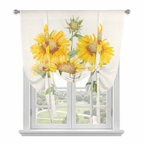 Sunflowers Balloon Curtains for Living Room/French Door, Floral Spring Flowers Vintage Botanical Tie Up Curtains 63 Inch Length Energy Saving Kitchen Curtains Shades for Windows 42"x63"