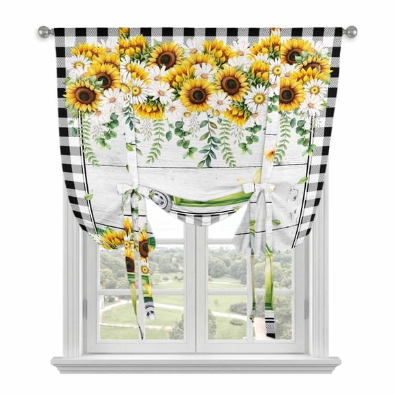 Sunflowers Balloon Curtains for Windows, Bedroom Curtains 54 Inch Length, Spring Farmhouse Country Truck Leaf Wood Grain Tie Up Curtains Panels Thermal Insulated Bathroom Curtains Window 42"x54"