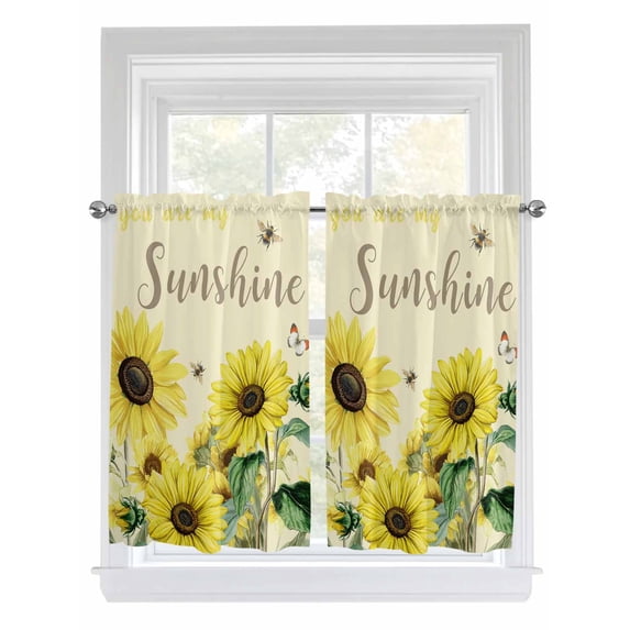 Sunflowers Bathroom Window Curtain, Spring Botanical Watercolor Blossom Flowers Light Filtering Coffee Kitchen Curtains, Bedroom Living Room Curtains 2 Panel 84"x54"