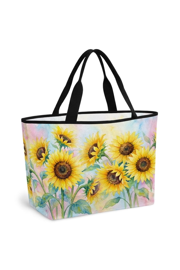 Sunflowers Beach Bag for Women, Large Breathable Mesh Beach Tote Bag, Yellow Floral Summer Botanical Elegant Pastoral Sandproof Lightweight Travel Bags for Vacation Picnic Swimming Pool