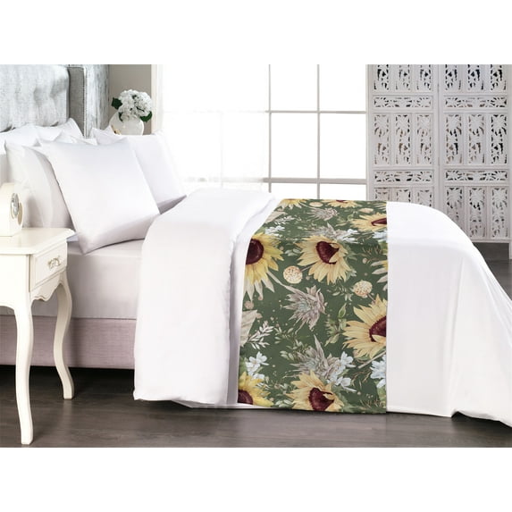 Sunflowers Bed Runner, Nostalgic Effect Summer Vibes Floral Composition Dreamy Aura Print, Decorative Accent Bedding Scarf for Hotels Homes & Guest Rooms, Queen, Pastel Yellow Dark Rust, by Ambesonne