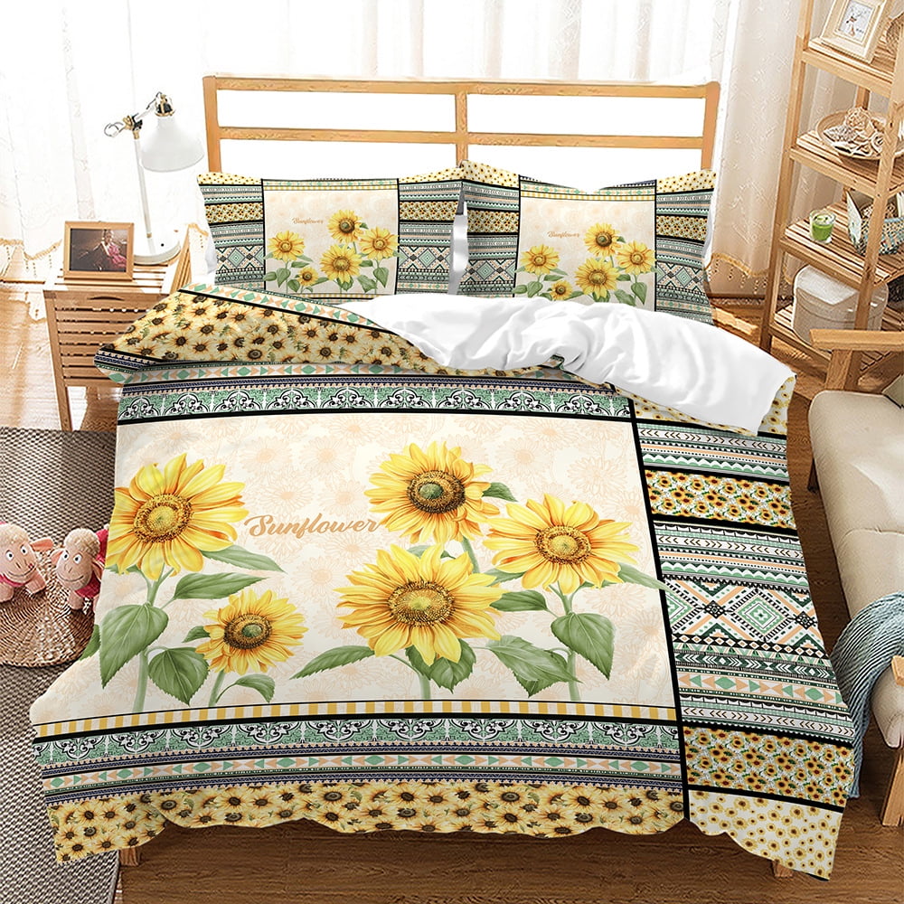 Sunflowers Bedding Set 3pcs Yellow Flowers Comforter Cover Yellow
