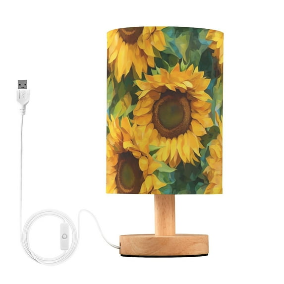 Sunflowers Bedside Table Lamp LED Warm Lights with USB Charging Port Retro Cylinder Desk Lamps