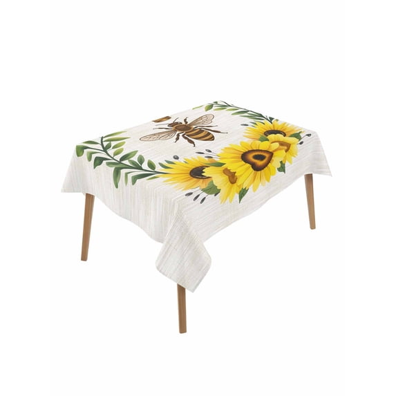 Sunflowers Bees Rectangle Tablecloth, Spring Farmhouse Honey Flowers Leaves Waterproof & StainResistant Tablecloth, Washable Oil-proof Table Cover for Dining/Party/Wedding/Camping/Buffet 52x70 In
