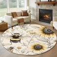 thumbnail image 1 of Sunflowers Bees Round Area Rug 6 FT, Non Slip Bedroom Area Rug, Summer Vintage Flowers Leaf Plant Washable Soft Circular Carpet Non-Shedding Floor Mat for Kitchen Dining Room Home Office Kids Room, 1 of 9