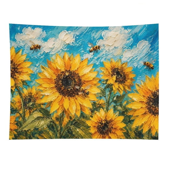 Sunflowers and Bees Summer Field Wall Tapestry Decorative, Aesthetic Fabric Wall Hanging Art for Bedroom Living Room Dorm, Durable & Lightweight Wall Decor with Hanging Kit 30"×40"