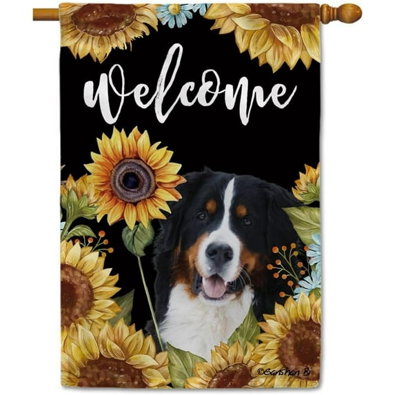 Sunflowers Bernese House Flag Dog Floral Spring Summer Decor Flag for Outdoor Yard Double Side 28X40 Inch Style 1