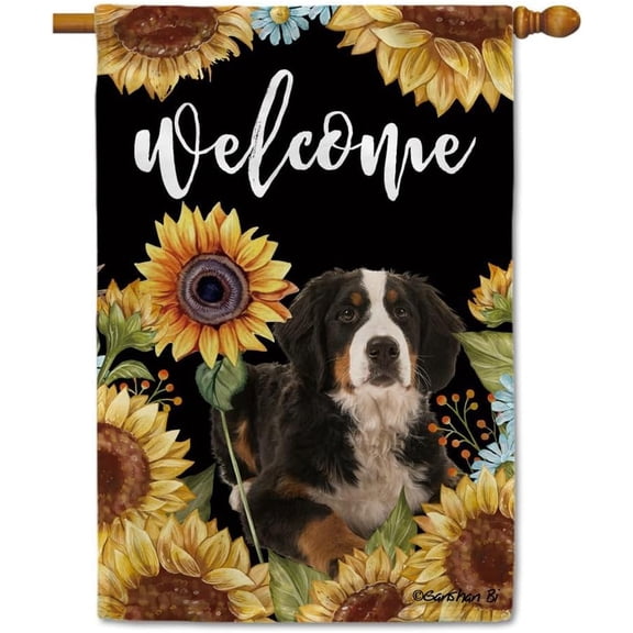 Sunflowers Bernese Mountain House Flag Dog Floral Spring Summer Decor Flag for Outdoor Yard Double Side 28X40 Inch Style 1