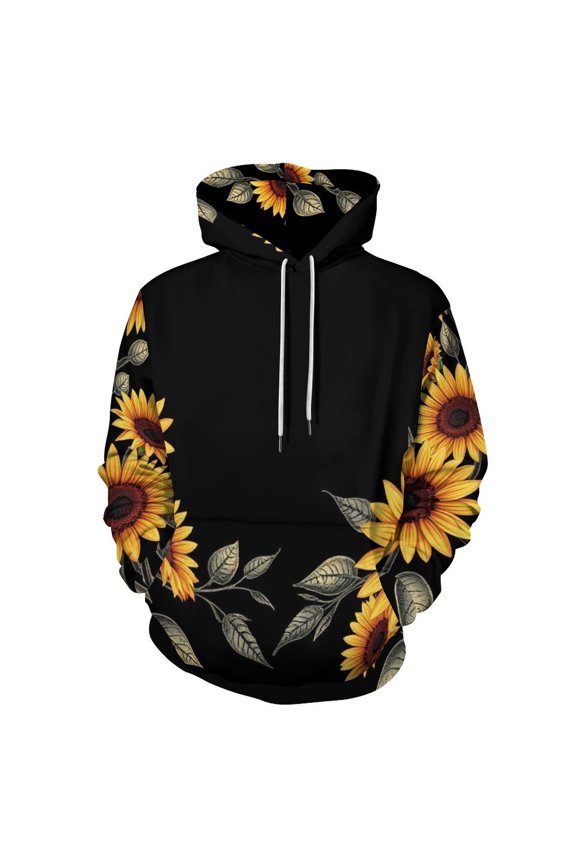 Sunflowers Black Background 3D Print Hoodie Men Women Autumn Thin Pullover Sweatshirt Vintage Streetwear Tops