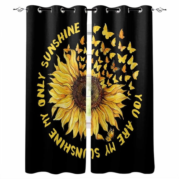 Sunflowers Blackout Curtains 96 Inches Long, Yellow Butterfly Farmhouse You Are My Sunshine Thermal Insulated Black Out Curtains, Darkening Window Curtain for Bedroom Living Room 52"x96" 2 Panels