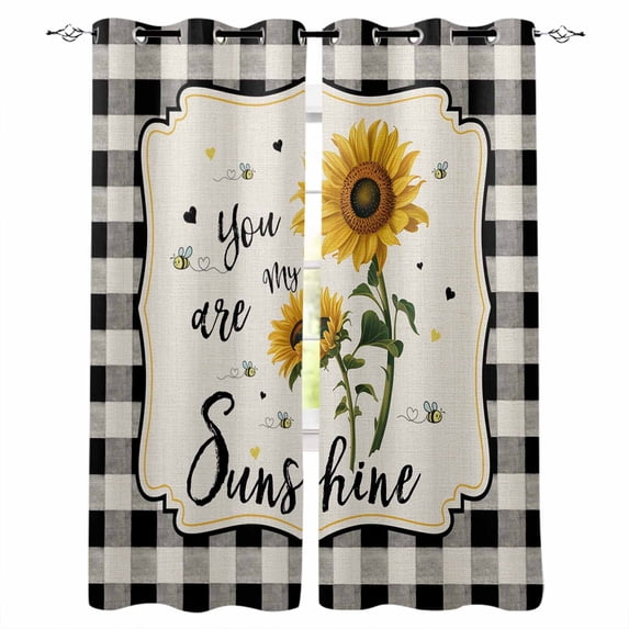 Sunflowers Blackout Curtains for Bedroom Living Room Darkening Curtains 84 Inch Length 2 Panels Set Yellow Floral Botanical Black White Checkered Rustic Window Curtain Window Treatment Drapes 42"x84"