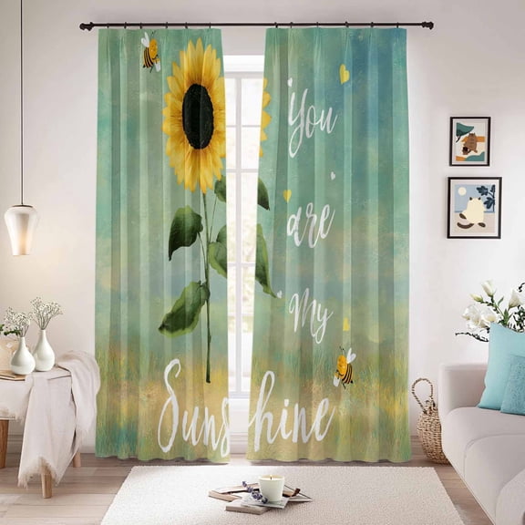 Sunflowers Blackout Curtains for Bedroom/Living Room, Pinch Pleated Black Out Curtains, Botanical Ombre Flowers You Are My Sunshine Room Darkening Window Drapes with Hooks 2 Panels, 59"x70"