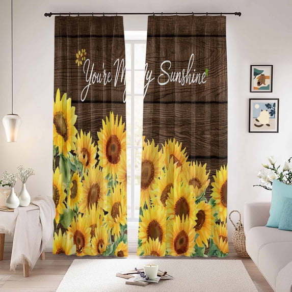 Sunflowers Blackout Curtains for Bedroom/Living Room, Pinch Pleated Black Out Curtains, Wooden Yellow Summer Botanical Elegant Pastoral Room Darkening Window Drapes with Hooks 2 Panels, 59"x70"
