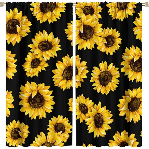 Sunflowers Blackout Window Curtains, Vintage Shabby Chic Floral Sunflower Room Darkening Rod Pocket Windows Door Curtain for Bedroom Living Room Home Decor 84x84in
