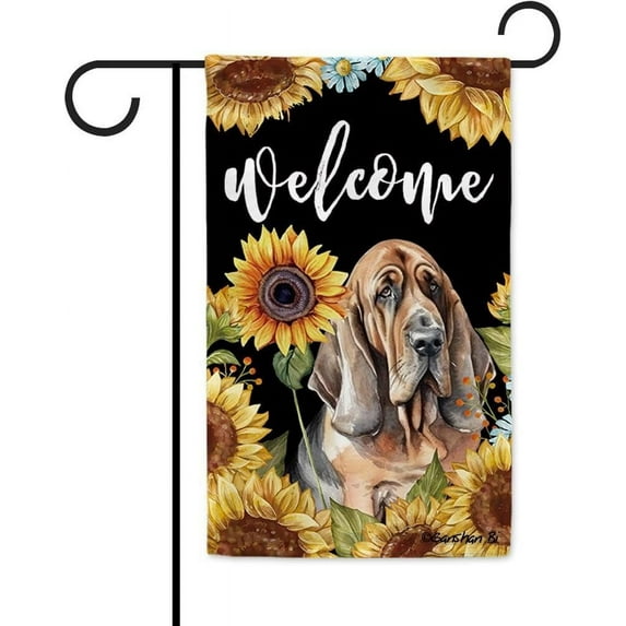 Sunflowers Bloodhound Garden Flag Watercolor Dog Floral Spring Summer Decor Flag for Outdoor Yard Double Side 12.5X18 Inch