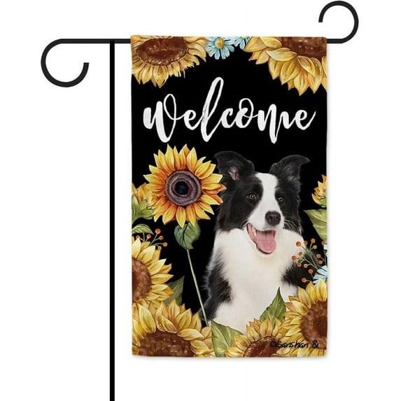 Sunflowers Border Collie Garden Flag Dog Floral Spring Summer Decor Flag for Outdoor Yard Double Side 12.5X18 Inch Style 2